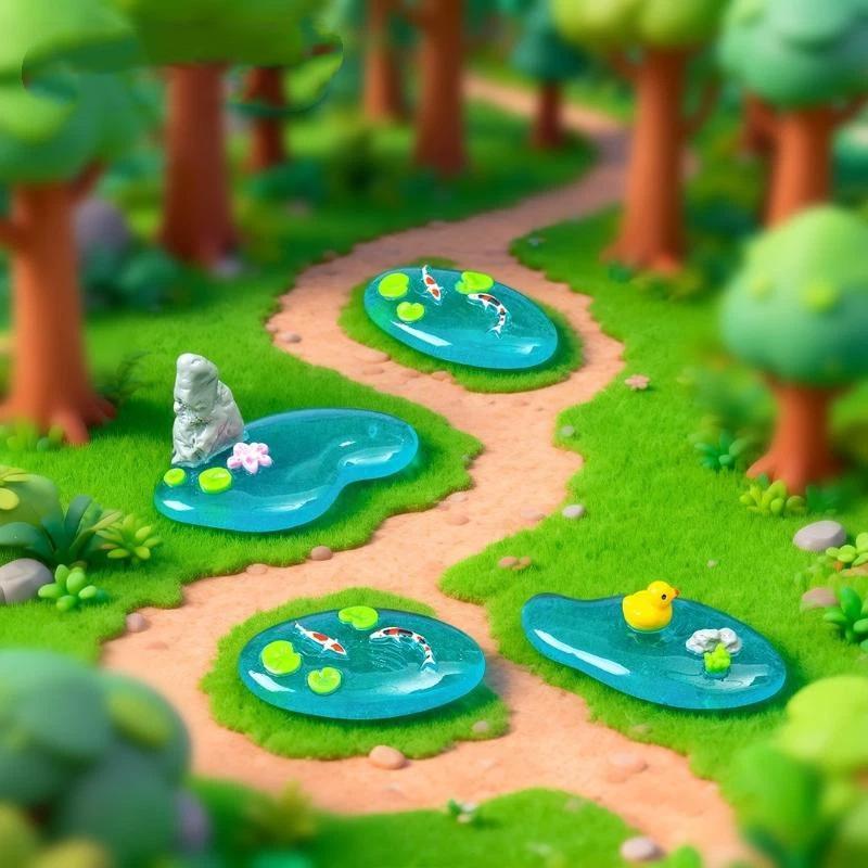 Bonsai Garden With Koi Pond - Figurines miniatures en résine de lotus